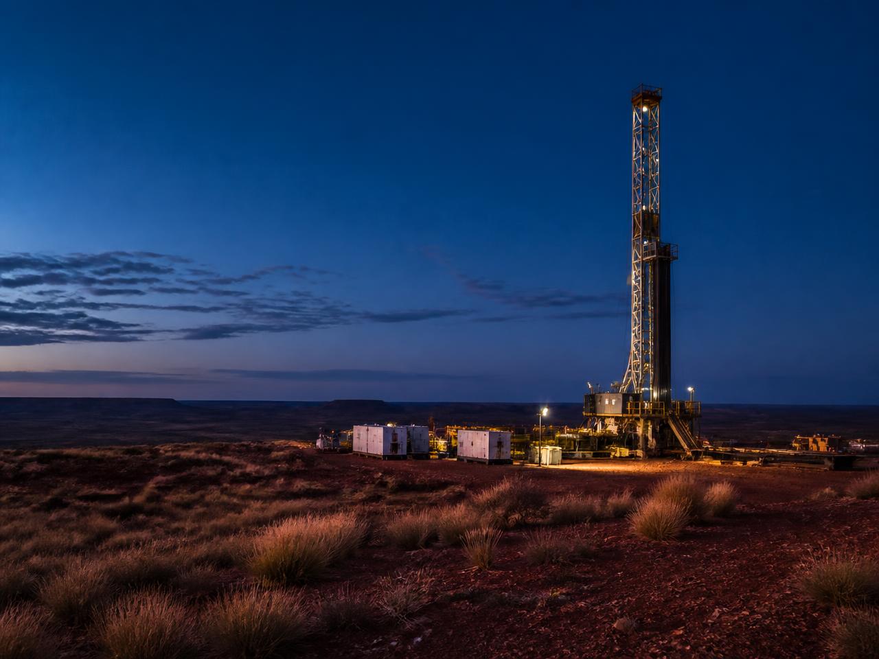 Exploration drill rig at blue hour