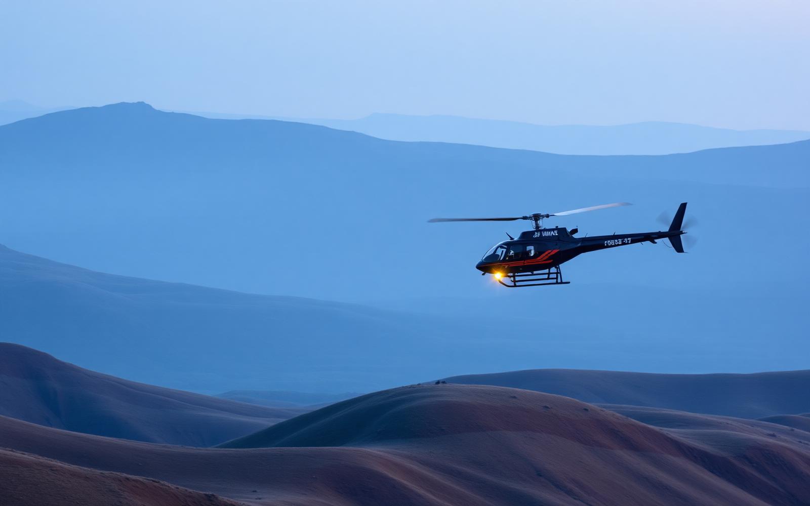Exploration helicopter over remote highlands