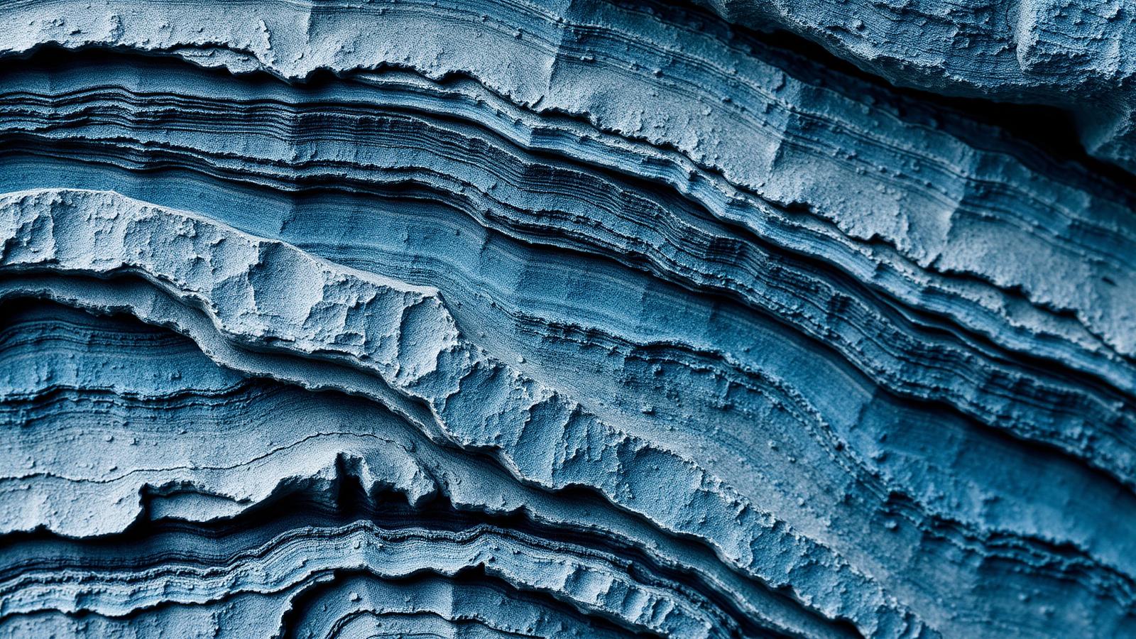 Layered rock strata and mineral veining
